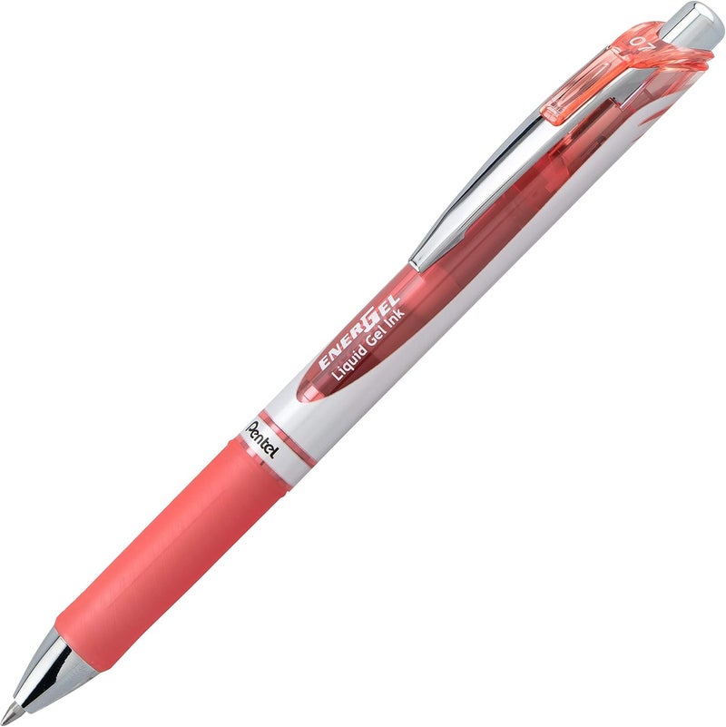 Pentel EnerGel RTX Retractable Liquid Gel Ink Pen, (0.7mm) Medium line, Coral Pink Ink, Box of 12 Pens (BL77-P3) - Image 2